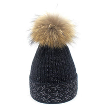Lade das Bild in den Galerie-Viewer, Warm Winter Knit Beanie Hats Autumn and Winter New Raccoon Fur Ball Women's Silver Silk Thermal Head Cover Unisex
