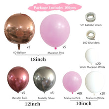 Load image into Gallery viewer, 109pcs Pink Roses Metal Balloon Chain Set Birthday Party Wedding Decoration