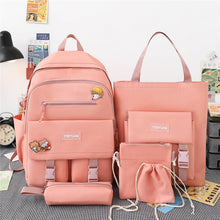 Load image into Gallery viewer, New Five-Piece Schoolbag Female Korean Harajuku Contrast Color Large Capacity