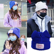 Lade das Bild in den Galerie-Viewer, Warm Winter Knit Beanie Hats New Double-Layer Wool with Ears Internet Celebrity Star Unisex
