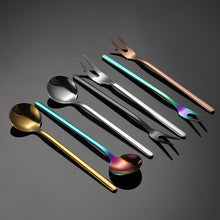 Load image into Gallery viewer, 304 Stainless Steel Flatware Sets Small round Spoon Dessert Coffee Spoon Fruit Fork Mirror Polished Titanium Plated PVD