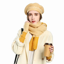 Lade das Bild in den Galerie-Viewer, Warm Winter Knit Beanie Hats European and American Women's Plaid Scarf Gloves Unisex