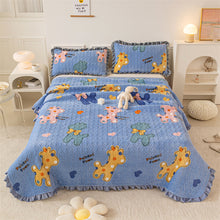 Load image into Gallery viewer, Autumn and Winter Thickening Milk Fiber Three-Piece Quilted Crystal Velvet Lace Thermal Blanket Bed Sheet