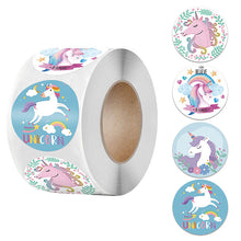 Load image into Gallery viewer, 2x500pcs Xmas Christmas Stickers Roll Label 4 Kinds of Children's Rainbow Unicorn Unicorn Award Incentive Toys Sealing