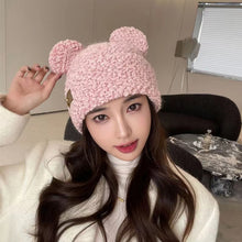 Lade das Bild in den Galerie-Viewer, Warm Winter Knit Beanie Hats Cute Bear Ear Hat Earmuffs Cap for Women Unisex