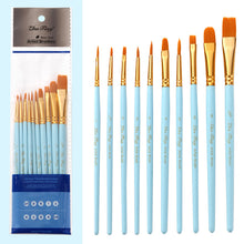 Load image into Gallery viewer, 10 PCs Mint Green Nylon Hair Brush Wooden Watercolor Brush Art Supplies