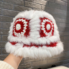 Lade das Bild in den Galerie-Viewer, Warm Winter Knit Beanie Hats Korean Style Ins Hollow Flower Fisherman Women Autumn and Winter Fur Tiger Head Unisex