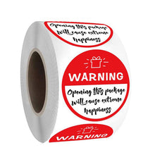 Load image into Gallery viewer, 2x500pcs Xmas Christmas Stickers Roll Label Red and White Warning Opening Package Will Cause Extreme Clicks Warning