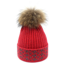 Lade das Bild in den Galerie-Viewer, Warm Winter Knit Beanie Hats Autumn and Winter New Raccoon Fur Ball Women's Silver Silk Thermal Head Cover Unisex