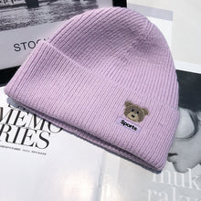 Load image into Gallery viewer, Warm Winter Knit Beanie Hats Autumn and Winter Bear Embroidery Wool Women Street Warm Ear Protection Male Unisex