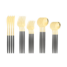Lade das Bild in den Galerie-Viewer, 304 Stainless Steel Flatware Sets 20PCs Bright Golden Knife Fork Dessert Spoon and Fork Set