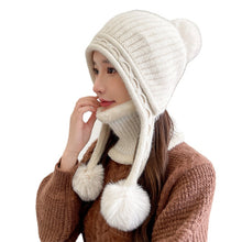 Lade das Bild in den Galerie-Viewer, Warm Winter Knit Beanie Hats Wool Cover Cold Protection in Winter Warm Velvet Padded Thickened Fur Ball Ear Protection Unisex
