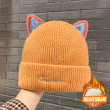 Lade das Bild in den Galerie-Viewer, Warm Winter Knit Beanie Hats Women's Autumn and Winter Korean Style Embroidered Letter Wool Cat Ears Unisex