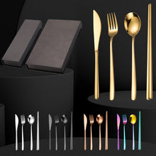 Lade das Bild in den Galerie-Viewer, 304 Stainless Steel Flatware Sets Portable Knife Fork Spoon Chopsticks Gift Box Golden 2Pcs/4PCs