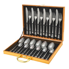 Load image into Gallery viewer, 304 Stainless Steel Flatware Sets Family Western Food/Steak Knife Fork Spoon Wooden Box 24-Piece Gift Tableware Set