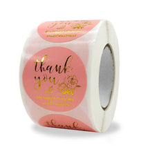 Load image into Gallery viewer, 2x500pcs Xmas Christmas Stickers Roll Label Pink Background Gold Flower Thank You Gift Seal Stick Paper Adhesive Tape