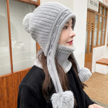 Lade das Bild in den Galerie-Viewer, Warm Winter Knit Beanie Hats Wool Cover Cold Protection in Winter Warm Velvet Padded Thickened Fur Ball Ear Protection Unisex