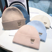Load image into Gallery viewer, Warm Winter Knit Beanie Hats Autumn and Winter Bear Embroidery Wool Women Street Warm Ear Protection Male Unisex