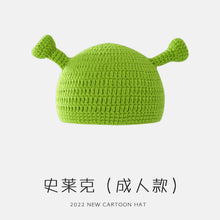 Lade das Bild in den Galerie-Viewer, Warm Winter Knit Beanie Hats Green Monster Shrek Cartoon Cute Headgear Wool Unisex