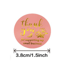 Load image into Gallery viewer, 2x500pcs Xmas Christmas Stickers Roll Label Pink Background Gold Flower Thank You Gift Seal Stick Paper Adhesive Tape
