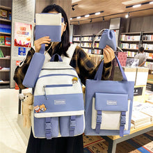 Load image into Gallery viewer, New Five-Piece Schoolbag Female Korean Harajuku Contrast Color Large Capacity