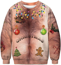 Load image into Gallery viewer, 3D Printed Christmas Chest Hair Funny Pattern Hooded round Neck Sweatshirt