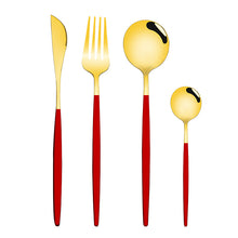 Lade das Bild in den Galerie-Viewer, 304 Stainless Steel Flatware Sets 4 Pcs/set Bright Gold-Plated Tableware Steak Knife and Fork Spoon