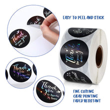 Load image into Gallery viewer, 2x500pcs Xmas Christmas Stickers Roll Label 6 Design Black Background Hot Laser Gold Thank You Gift Stick Paper Adhesive Tape