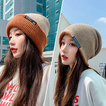 Lade das Bild in den Galerie-Viewer, Warm Winter Knit Beanie Hats Internet Celebrity Woolen Cap Women Autumn and Winter Korean Style All-Matching Black Unisex