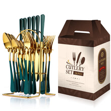 Lade das Bild in den Galerie-Viewer, 304 Stainless Steel Flatware Sets 24-Piece Suit Western Food Four Main Pieces Tableware Stand Gift Box Multi-Color