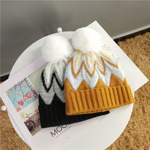 Lade das Bild in den Galerie-Viewer, Warm Winter Knit Beanie Hats Autumn and Winter Imitation Rabbit Fur Line Korean Striped Casual Cute Unisex