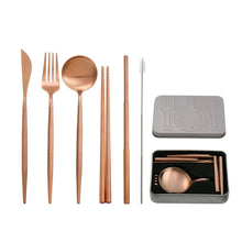 Lade das Bild in den Galerie-Viewer, 304 Stainless Steel Flatware Sets Green Gold Pink Gold Black Removable Portable Outdoor Tableware Set