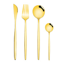 Lade das Bild in den Galerie-Viewer, 304 Stainless Steel Flatware Sets 4 Pcs/set Bright Gold-Plated Tableware Steak Knife and Fork Spoon