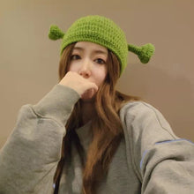 Lade das Bild in den Galerie-Viewer, Warm Winter Knit Beanie Hats Green Monster Shrek Cartoon Cute Headgear Wool Unisex