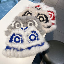 Lade das Bild in den Galerie-Viewer, Warm Winter Knit Beanie Hats Korean Style Ins Hollow Flower Fisherman Women Autumn and Winter Fur Tiger Head Unisex
