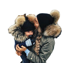 Lade das Bild in den Galerie-Viewer, Warm Winter Knit Beanie Hats Foreign Trade Imitation Raccoon Fur Hat Autumn and Winter Parent-Child Unisex