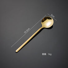 Load image into Gallery viewer, 304 Stainless Steel Flatware Sets Small round Spoon Dessert Coffee Spoon Fruit Fork Mirror Polished Titanium Plated PVD