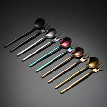 Load image into Gallery viewer, 304 Stainless Steel Flatware Sets Small round Spoon Dessert Coffee Spoon Fruit Fork Mirror Polished Titanium Plated PVD
