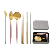 Lade das Bild in den Galerie-Viewer, 304 Stainless Steel Flatware Sets Green Gold Pink Gold Black Removable Portable Outdoor Tableware Set