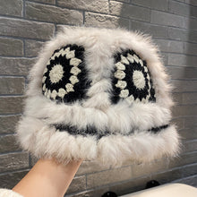 Lade das Bild in den Galerie-Viewer, Warm Winter Knit Beanie Hats Korean Style Ins Hollow Flower Fisherman Women Autumn and Winter Fur Tiger Head Unisex