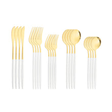 Lade das Bild in den Galerie-Viewer, 304 Stainless Steel Flatware Sets 20PCs Bright Golden Knife Fork Dessert Spoon and Fork Set