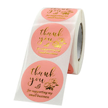 Load image into Gallery viewer, 2x500pcs Xmas Christmas Stickers Roll Label Pink Background Gold Flower Thank You Gift Seal Stick Paper Adhesive Tape