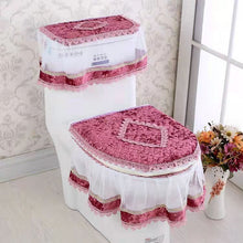 Load image into Gallery viewer, 3pcs Toilet Seat Cover Pads Korean Fabric Craft Gold Velvet Lace Three-Piece Set Dust