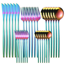 Lade das Bild in den Galerie-Viewer, 304 Stainless Steel Flatware Sets Magic Color Green Purple 6 Sets Knife and Fork 30pcs
