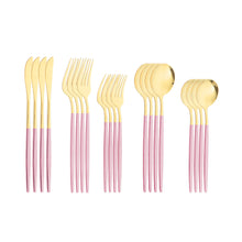 Lade das Bild in den Galerie-Viewer, 304 Stainless Steel Flatware Sets 20PCs Bright Golden Knife Fork Dessert Spoon and Fork Set