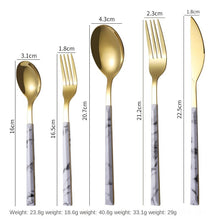 Lade das Bild in den Galerie-Viewer, 304 Stainless Steel Flatware Sets 5PCs Marble Wooden Handle Square Handle Western Food/Steak Knife Fork Spoon
