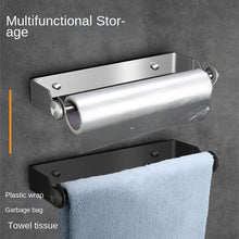 Lade das Bild in den Galerie-Viewer, 304 Tissue Rack Stainless Steel Kitchen No Punch Frame Wall Hanging Plastic Wrap Rack Towel Rack