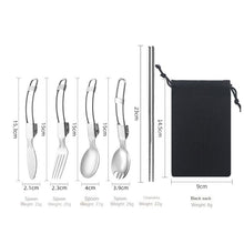 Lade das Bild in den Galerie-Viewer, 304 Stainless Steel Flatware Sets 5pcs/set Spoon Fork Chopsticks Half Folding Outdoor Picnic Travel Portable Foldable