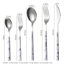Lade das Bild in den Galerie-Viewer, 304 Stainless Steel Flatware Sets 5PCs Marble Wooden Handle Square Handle Western Food/Steak Knife Fork Spoon