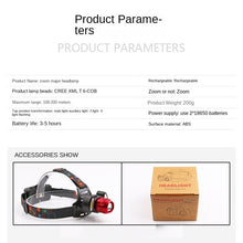Load image into Gallery viewer, Head Light Led Induction Strong Light T6 Charging High Power 30wcob Zoom